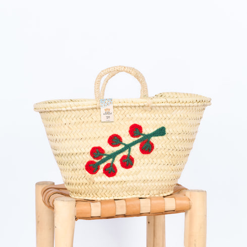 Tomato Stem Leaf Embroidered Basket - Handwoven Farmers’ Market Tote 🍅